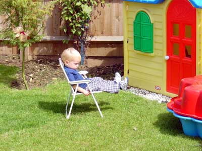 Joshua enjoying the British sunshine in the garden