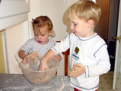 Messy time!  Joshua and Misha baking some biscuits