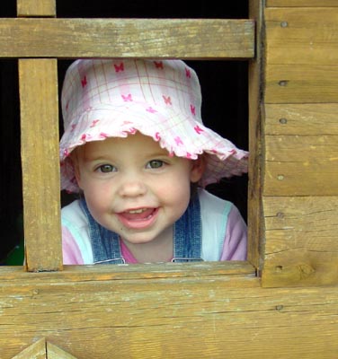 Misha in a play house in Harlow