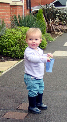 Misah dressed in her wellingtons and ready for a walk