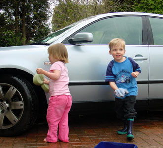 Helping wash Dad's car - great fun!