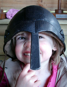 Misha at her fiecest in a viking helmet