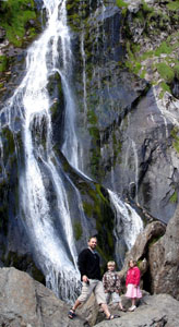 Standing in front of a huge waterfall in Dublin