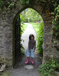 Misha in an archway to the courtyard at nearby Birr Castle