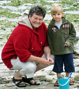 Granny & Joshua collecting sea shells