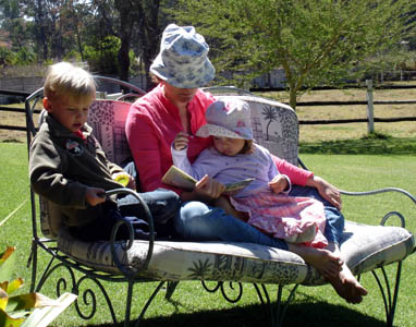 Enjoying a sunny morning at Grandpere's house