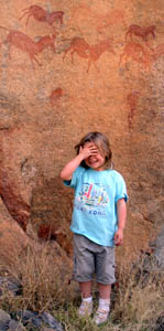 Misha at the rock paintings at Matopas