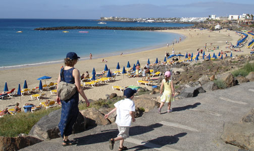 The beachfront at Playa Blanca - on the southern tip of this beautiful Volcanic Island.  Sunshine enough for all - and more!
