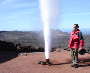 Pouring water into a hole in the ground results in an instant geyser