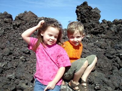 Josh & Misha sitting on some of the lava that covers most of the island's surface