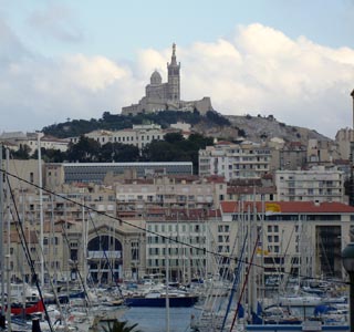 Notre Dame cathedral in the hill, overlooking Marseille harbour