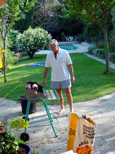 Tim preparing a roast for dinner