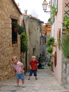 Joshua and Misha wandering the streets of St Agnes
