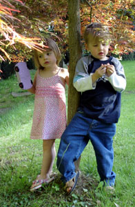 Joshua & Misha having a chat in the garden