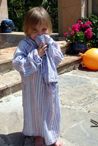 Misha looking a bit like Joseph and his technicolour dreamcoat