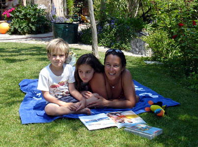 Susan with John & Hannah in the garden