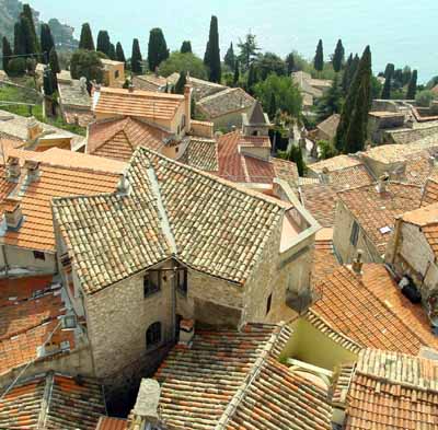 The village roofs seen from the Roquebrun Castle walls
