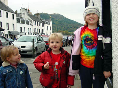 Jessica, Joshua and Misha enjoy a giggle in Inverary