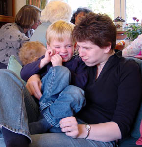Louise telling Joshua the story of the three little pigs