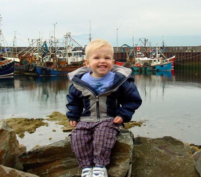 Joshua at the harbour in Campbeltown