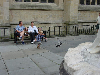 Joshua tries to catch a pidgeon in Bath