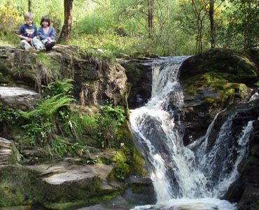 Enjoying the sound of the waterfall at Glenbarrow