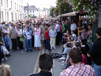 One of the many groups of musicians drawing the crowds to the Fleadh Cheoil (pronounced "flah key-ole" and meaning music festival) in Tullamore.
