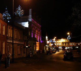 The centre of town at night at Christmas time