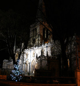 St Paul's church lit up at night